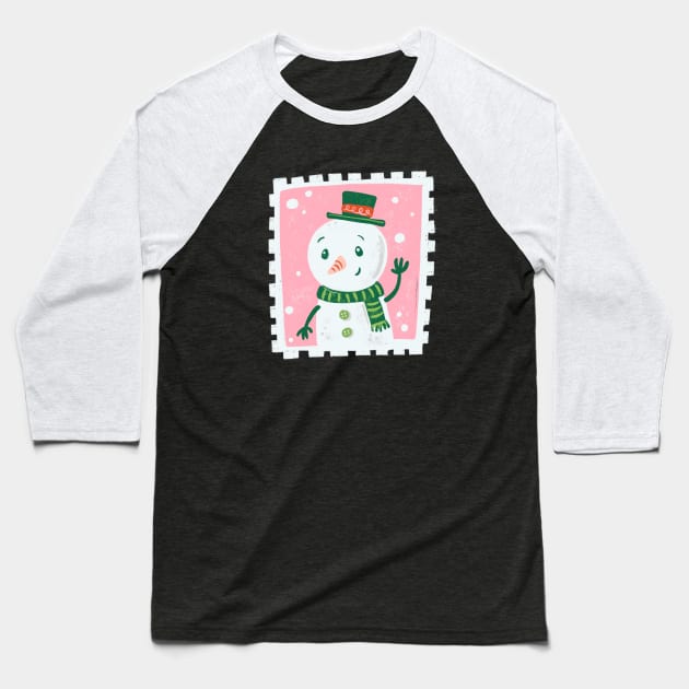 Snowman Stamp Baseball T-Shirt by Alexandra Franzese